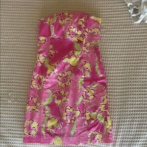 Lilly Pulitzer Pink and Yellow Strapless Dress